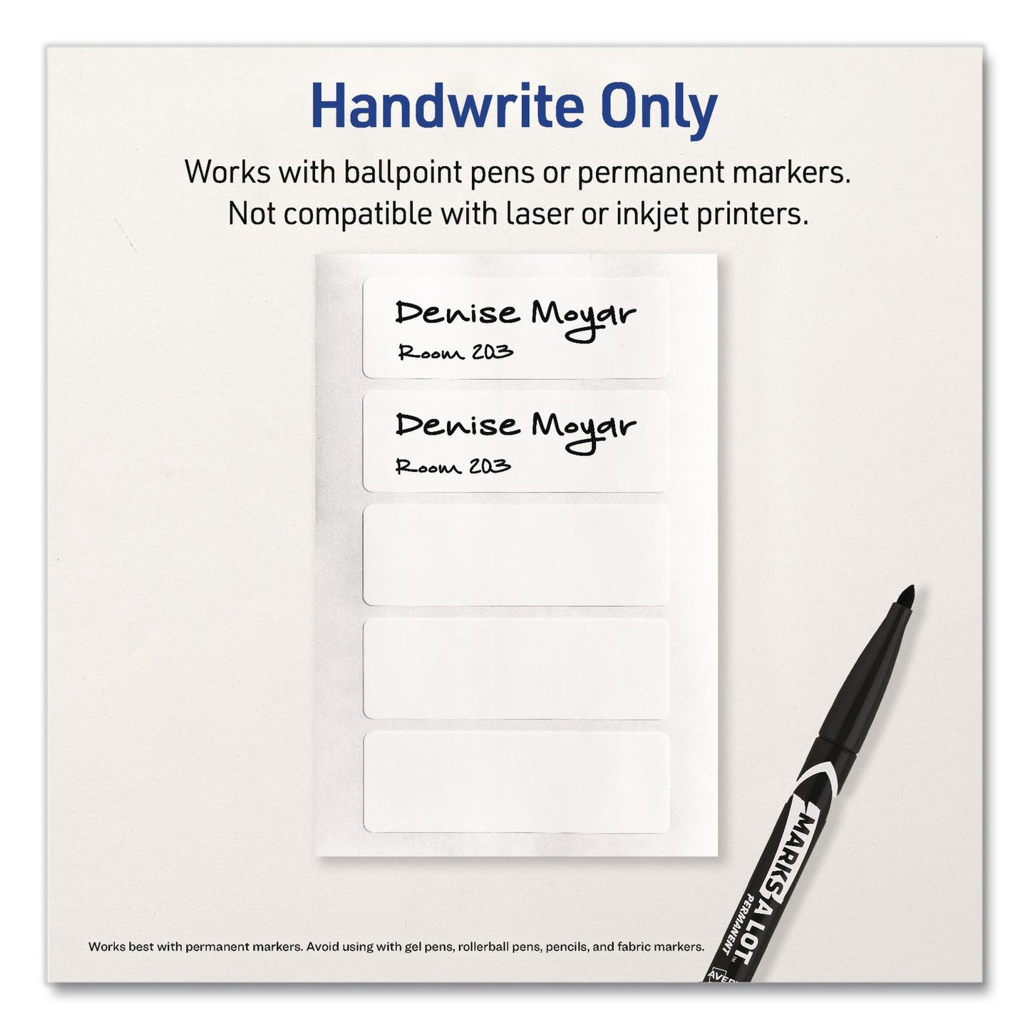 Avery® No-Iron Fabric Labels, Handwrite Only, 1 x 3, White, 5/Sheet, 10 Sheets/Pack (AVE40725)