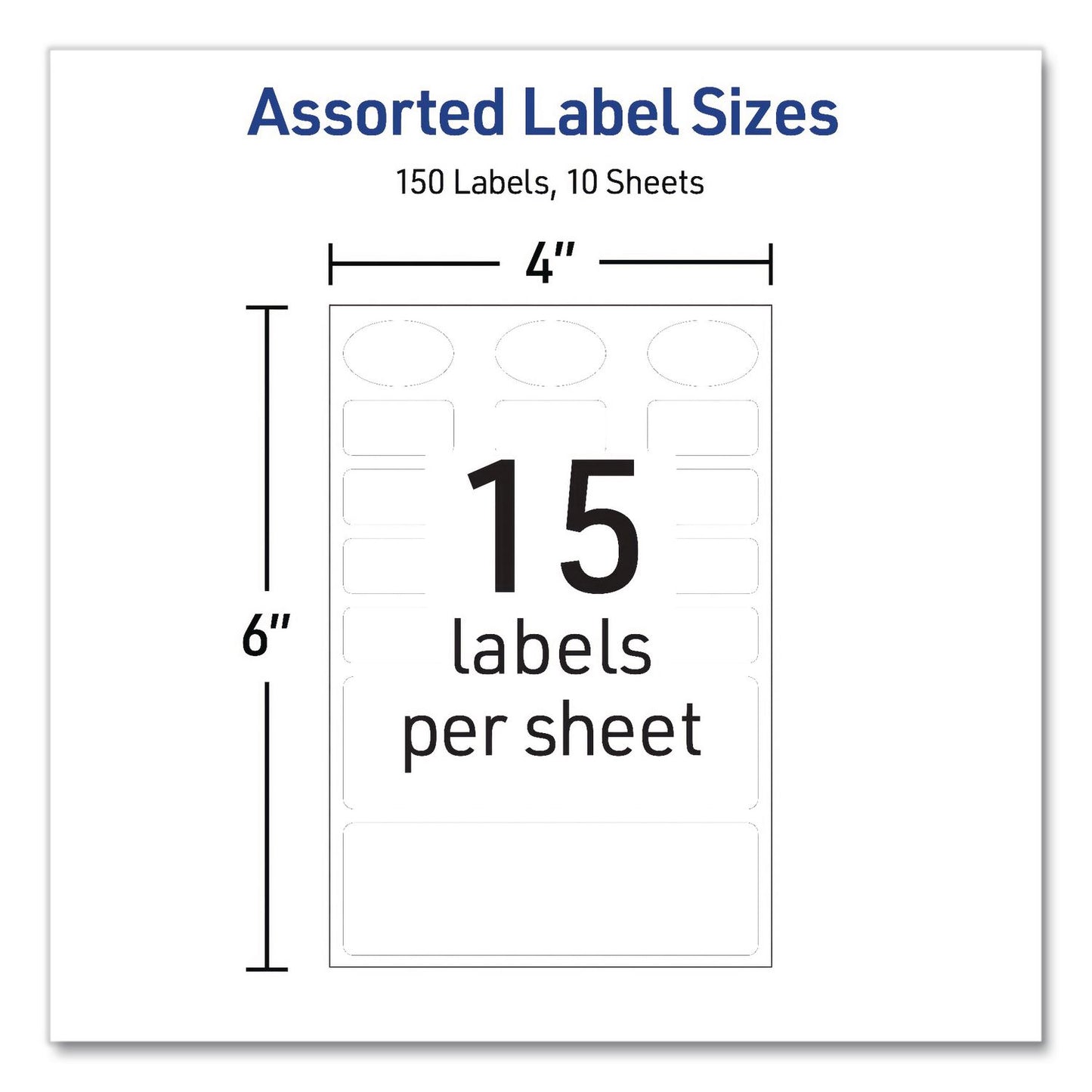 Avery® No-Iron Fabric Labels, Handwrite Only, Assorted Shapes and Sizes, White, 15/Sheet, 10 Sheets/Pack (AVE40726)