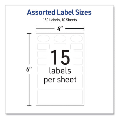 Avery® No-Iron Fabric Labels, Handwrite Only, Assorted Shapes and Sizes, White, 15/Sheet, 10 Sheets/Pack (AVE40726)