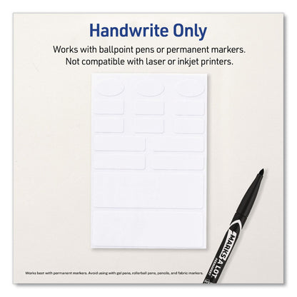 Avery® No-Iron Fabric Labels, Handwrite Only, Assorted Shapes and Sizes, White, 15/Sheet, 10 Sheets/Pack (AVE40726)