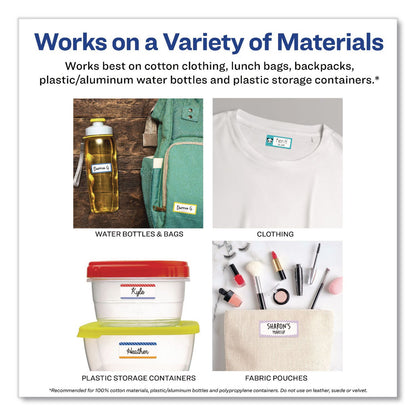 Avery® No-Iron Fabric Labels, Character/Colored Border, Handwrite Only, 0.75 x 1.75, White, 12/Sheet, 2 Sheets/Pack (AVE40770)