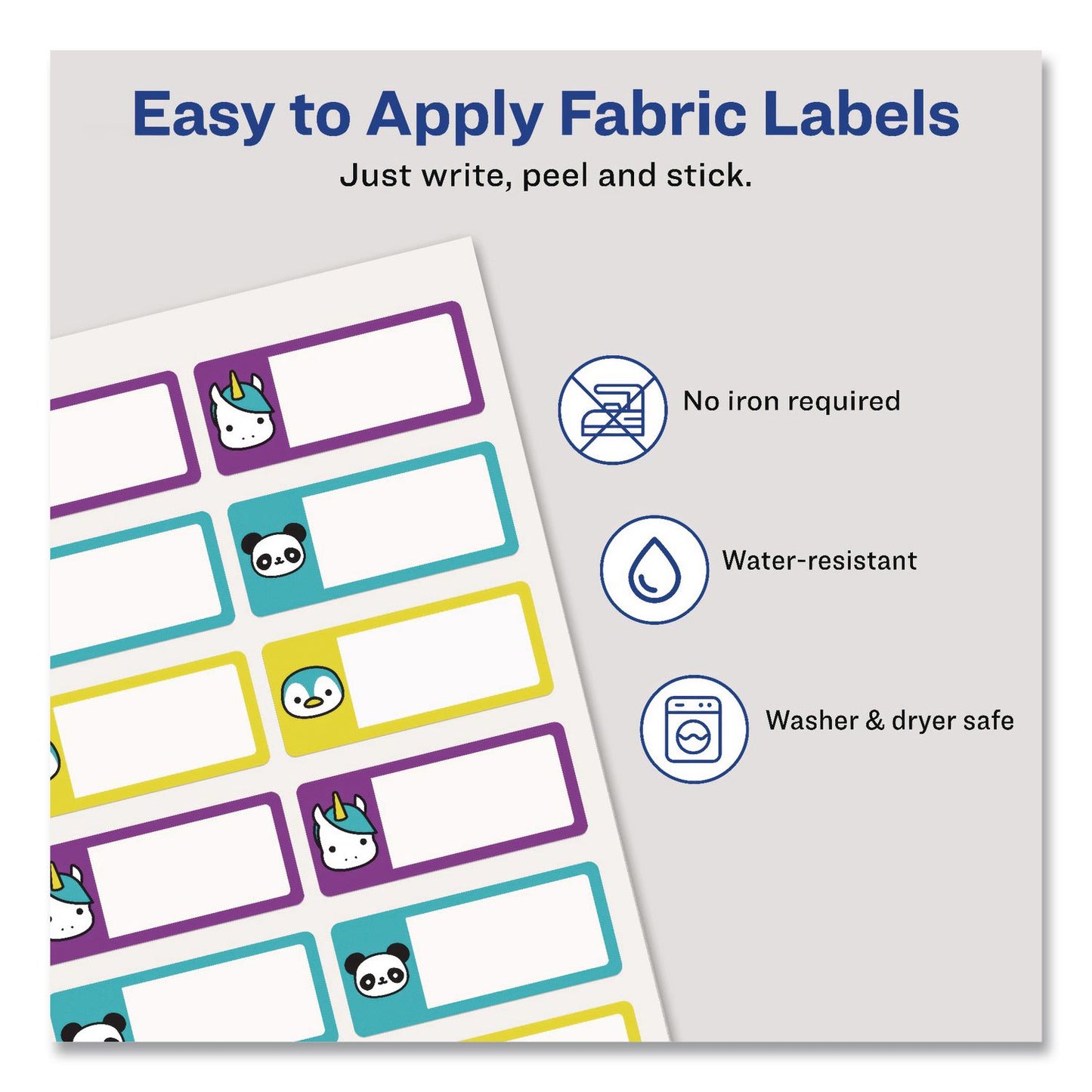 Avery® No-Iron Fabric Labels, Character/Colored Border, Handwrite Only, 0.75 x 1.75, White, 12/Sheet, 2 Sheets/Pack (AVE40770)