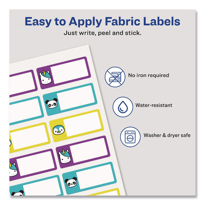 Avery® No-Iron Fabric Labels, Character/Colored Border, Handwrite Only, 0.75 x 1.75, White, 12/Sheet, 2 Sheets/Pack (AVE40770)
