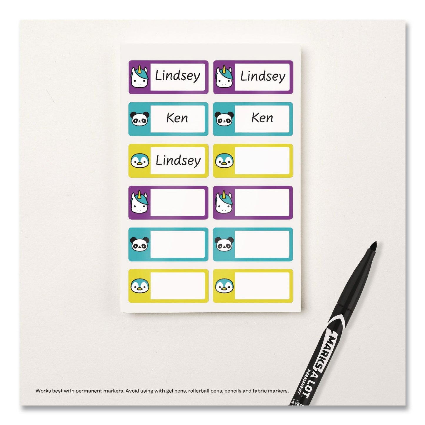 Avery® No-Iron Fabric Labels, Character/Colored Border, Handwrite Only, 0.75 x 1.75, White, 12/Sheet, 2 Sheets/Pack (AVE40770)