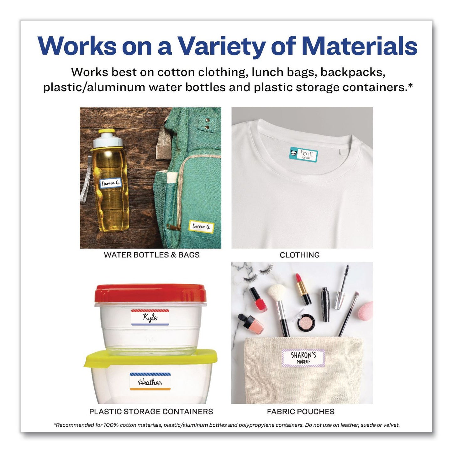 Avery® No-Iron Fabric Labels, Multicolored Border, Handwrite Only, 0.75 x 1.75, White, 12/Sheet, 2 Sheets/Pack (AVE40774)