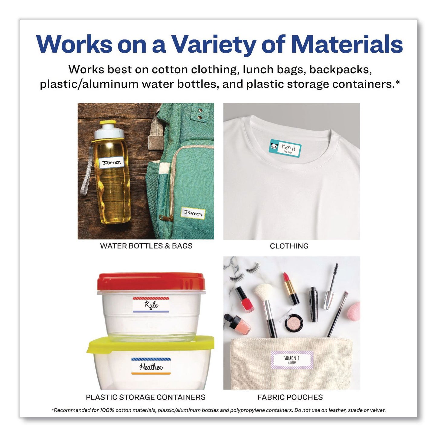 Avery® No-Iron Fabric Labels, Pastel Borders, Handwrite Only, 0.75 x 1.75, White, 12/Sheet, 2 Sheets/Pack (AVE40775)