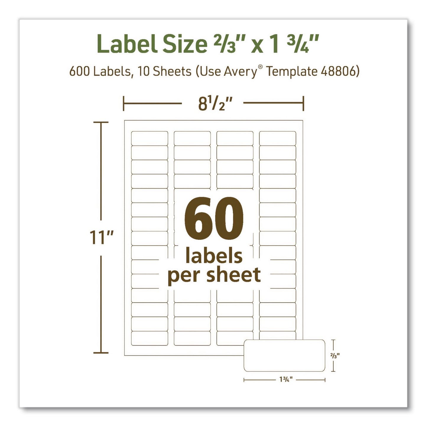 Avery® EcoFriendly Recycled Return Address Labels, Inkjet/Laser, 0.66 x 1.75, White, 60/Sheet, 10 Sheets/Pack (AVE48806)