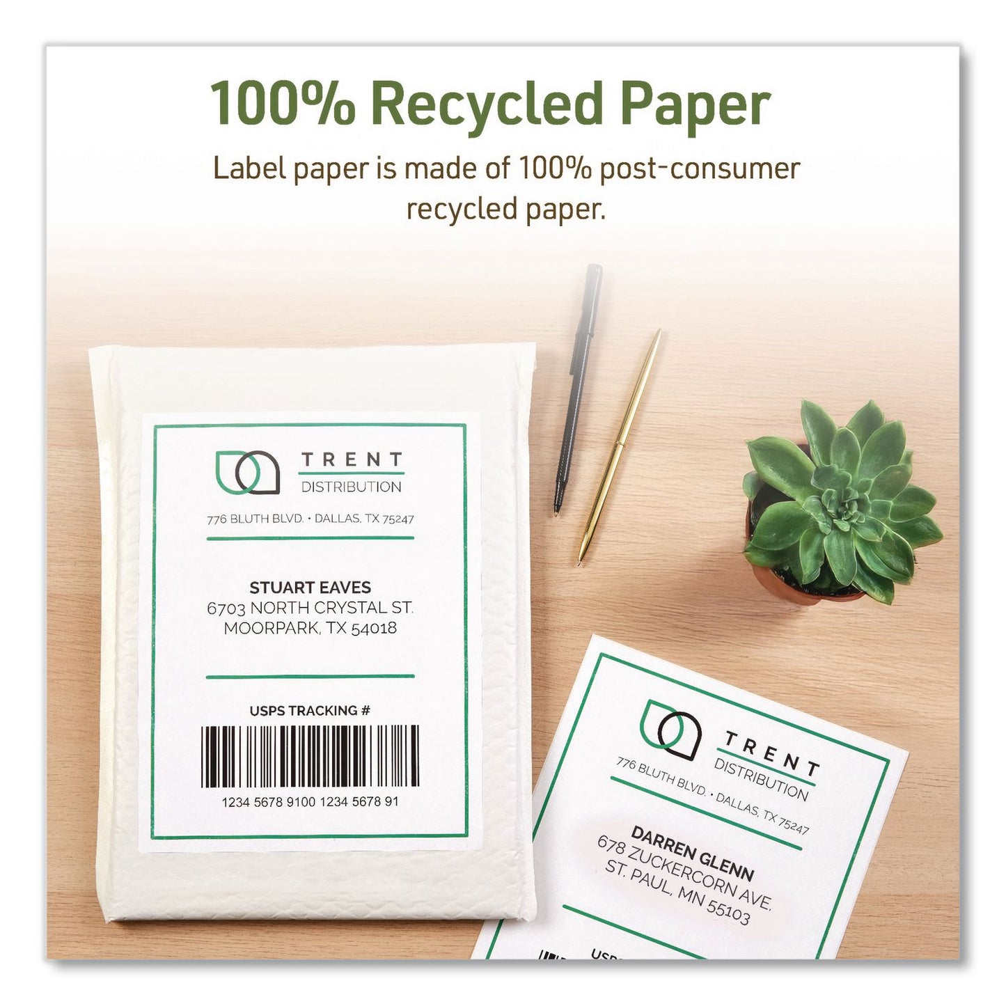 Avery® EcoFriendly Recycled Shipping Labels, Inkjet/Laser, 5.5 x 8.5, White, 2/Sheet, 10 Sheets/Pack (AVE48808)