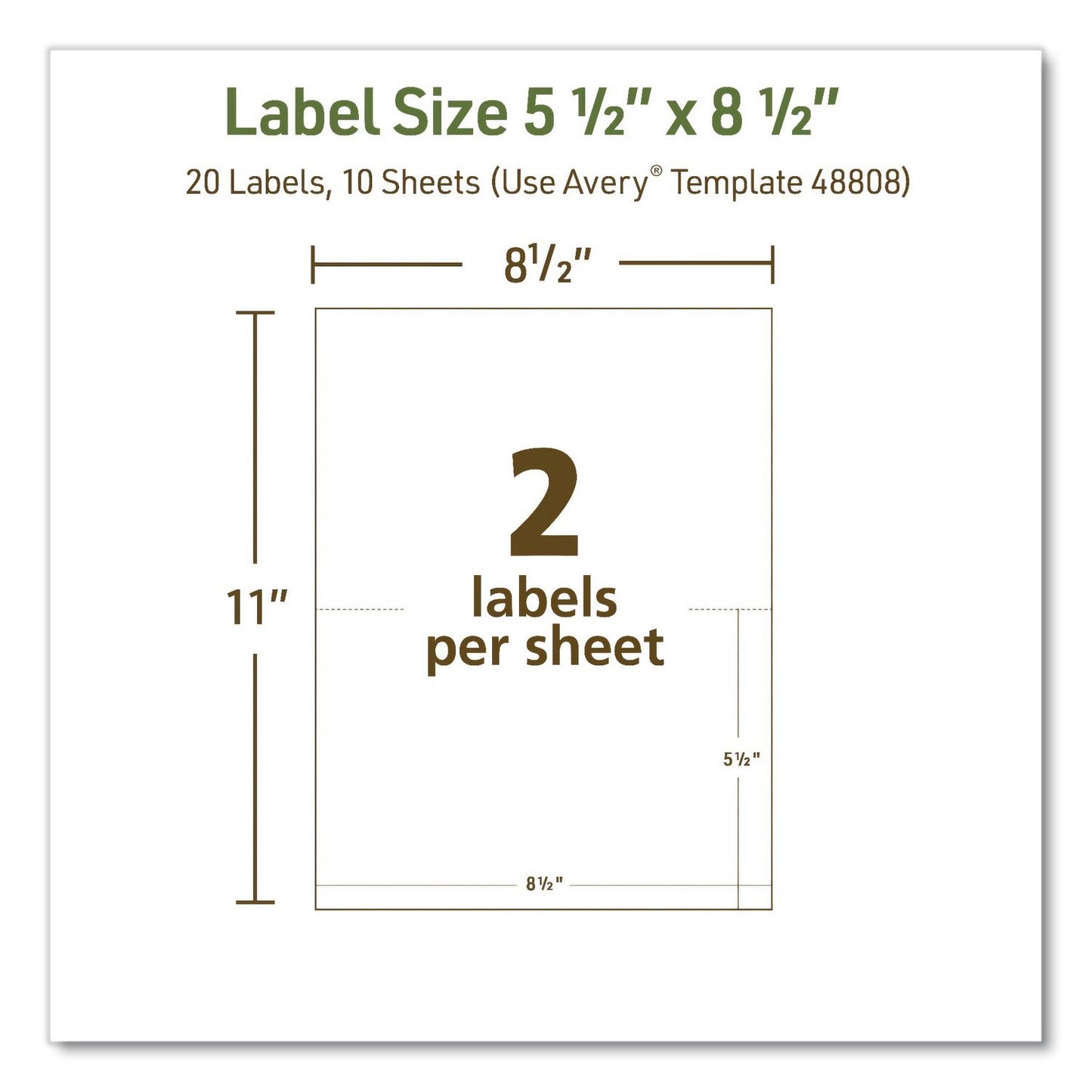Avery® EcoFriendly Recycled Shipping Labels, Inkjet/Laser, 5.5 x 8.5, White, 2/Sheet, 10 Sheets/Pack (AVE48808)