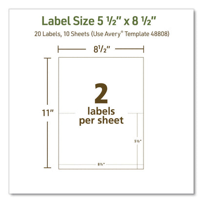 Avery® EcoFriendly Recycled Shipping Labels, Inkjet/Laser, 5.5 x 8.5, White, 2/Sheet, 10 Sheets/Pack (AVE48808)