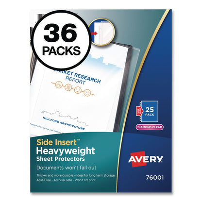 Avery® Side-Insert Heavyweight Sheet Protectors, 3-Hole Punched, Side Load, 8.5 x 11, Diamond Clear, 25/Pack, 36 Packs/Carton (AVE76001CT)