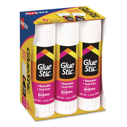 Avery® Permanent Glue Stic, 1.27 oz, Applies White, Dries Clear, 6/Pack, 12 Packs/Carton (AVE98073CT)