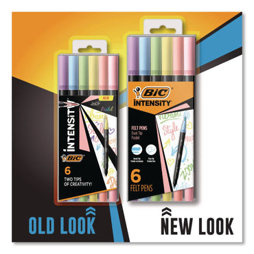 BIC® Intensity Fineliner Dual Tip Felt Pen, Stick, Fine 0.7 mm Bullet, Variable Brush, Assorted Pastel Ink/Barrel Colors, 6/Pack (BICFPPDT6AST)