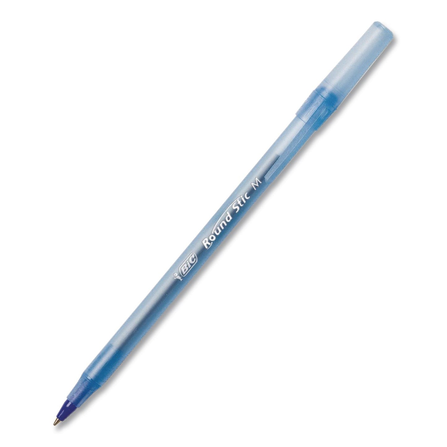 BIC® Round Stic Xtra Life Ballpoint Pen, Stick, Medium 1 mm, Blue Ink, Translucent Blue Barrel, 12/Box, 36 Boxes/Carton (BICGSM11BECT)