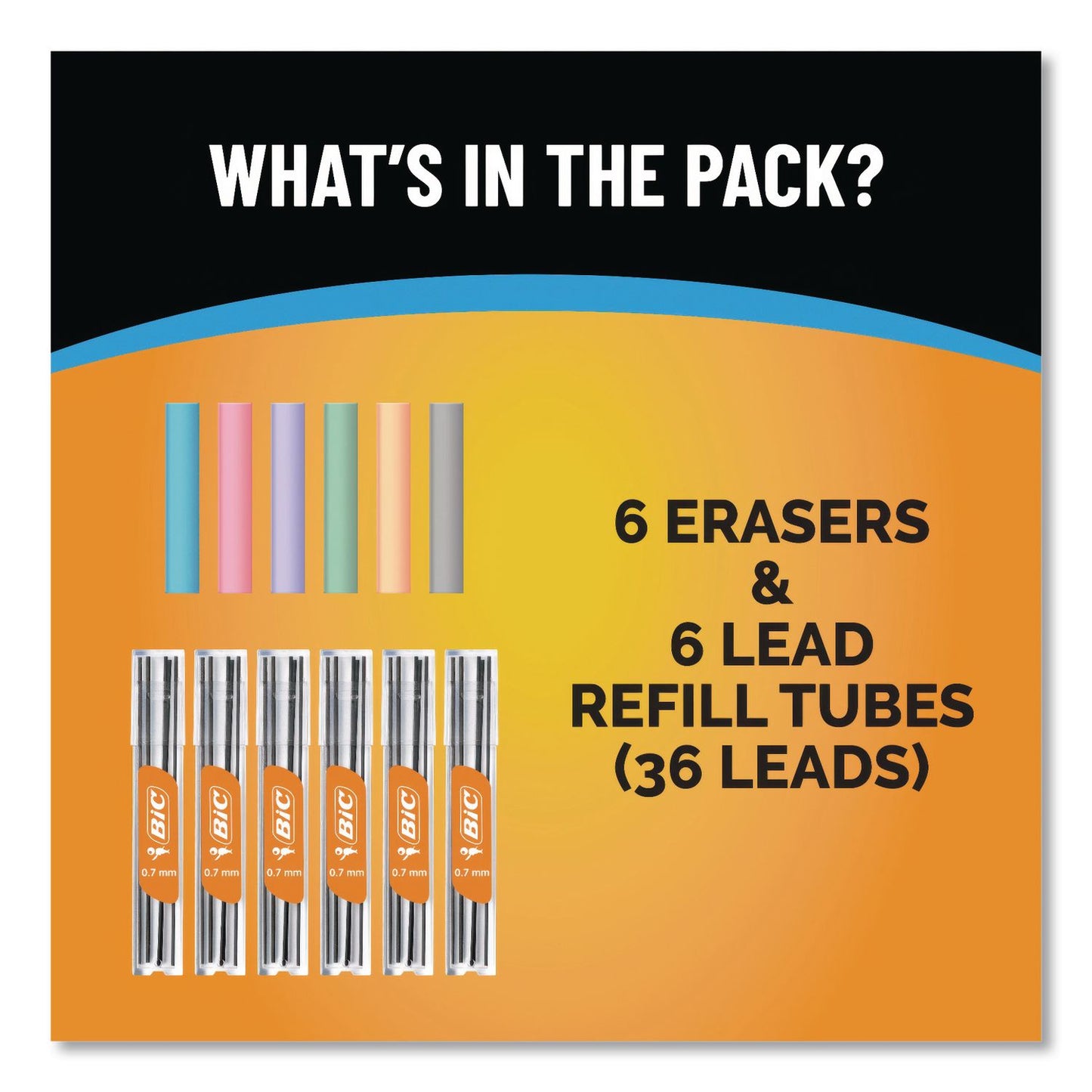 BIC® Break Resistant Lead Refills, 0.7 mm, HB, Black, 6 Leads/Tube, 6 Tubes/Pack (BICLMV7PR42AST)
