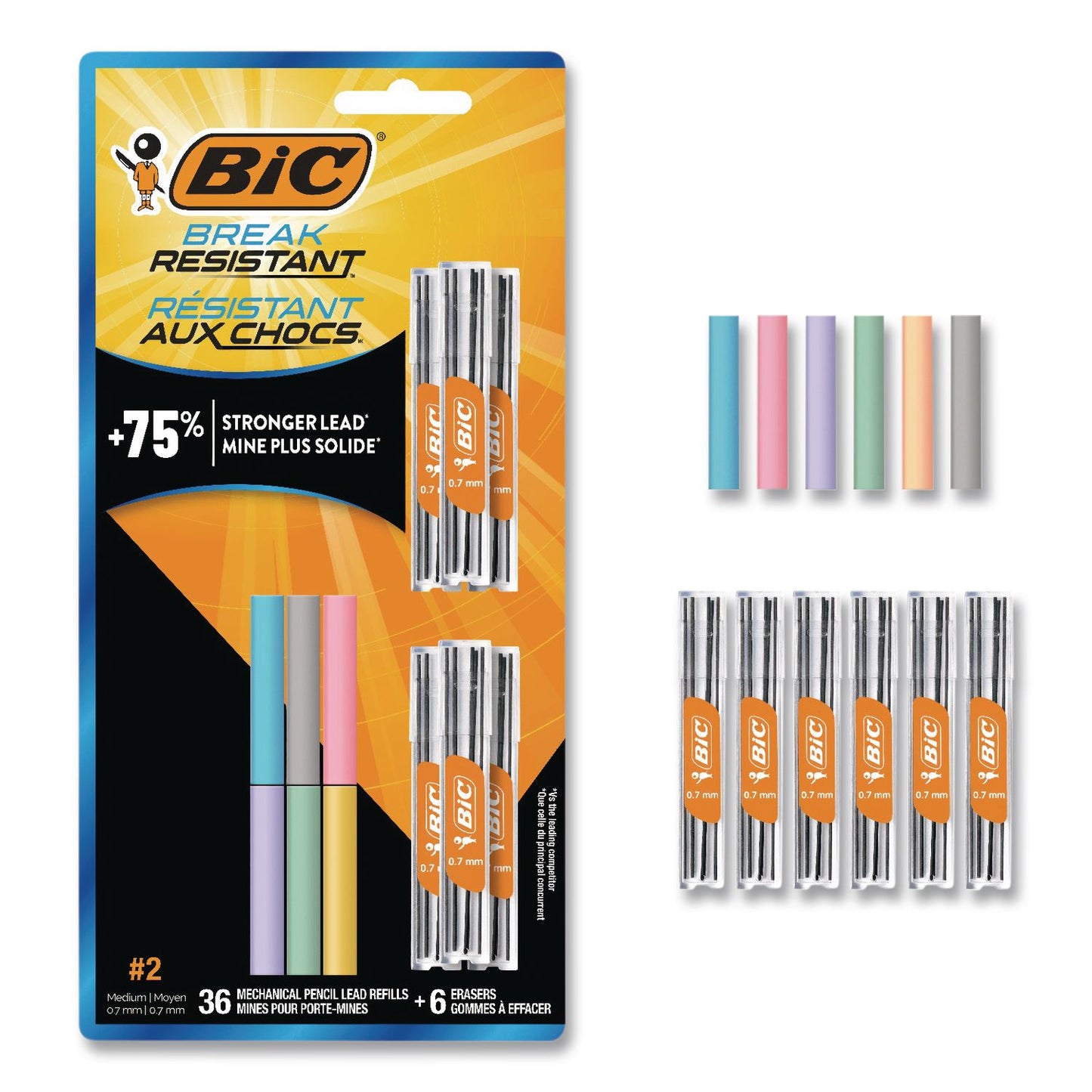 BIC® Break Resistant Lead Refills, 0.7 mm, HB, Black, 6 Leads/Tube, 6 Tubes/Pack (BICLMV7PR42AST)