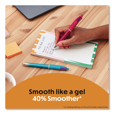 BIC® 4-Color Smooth Multi-Color Ballpoint Pen, Retractable, Medium 1 mm, Black/Blue/Purple/Red Ink, Assorted Barrel Colors, 2/Pack (BICMMSGP2AST)