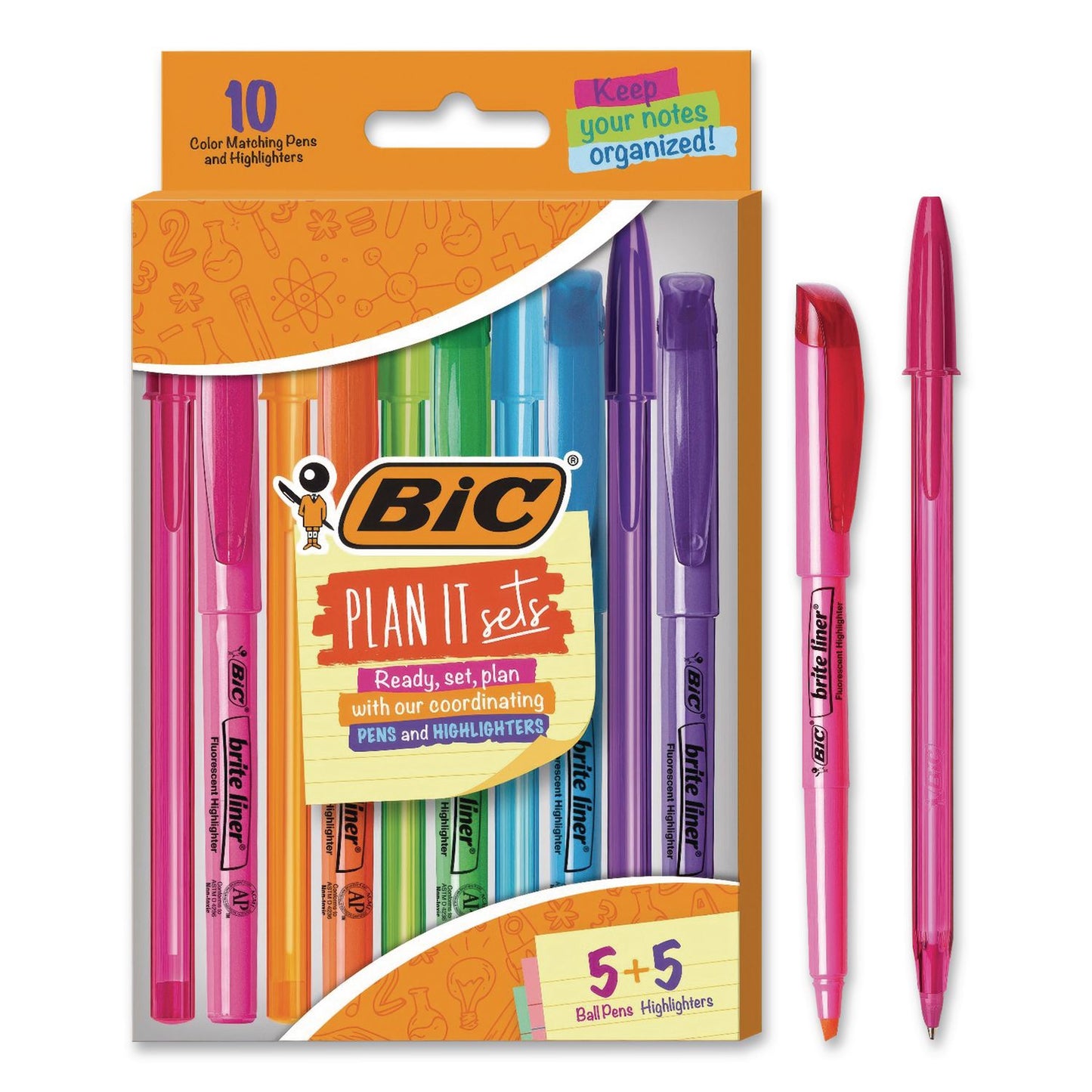 BIC® Plan It Sets Ballpoint Pen and Highlighter Pack, Assorted Colors, (5) Highlighters, (5) Pens (BICWMSBL10AST)