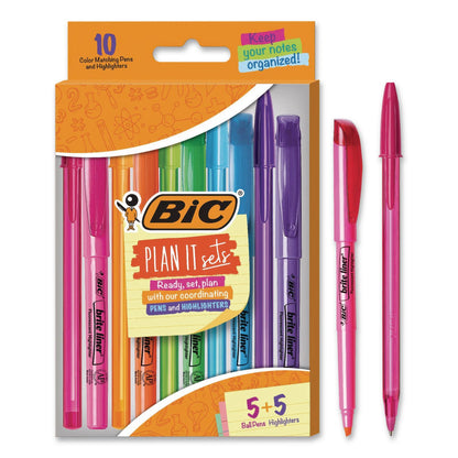 BIC® Plan It Sets Ballpoint Pen and Highlighter Pack, Assorted Colors, (5) Highlighters, (5) Pens (BICWMSBL10AST)