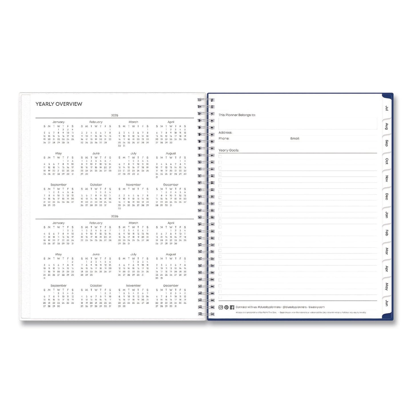 Blue Sky® Blue Block Academic Year Weekly/Monthly Planner, 11 x 8.5, Blue Cover, 12-Month: July 2025 to June 2026 (BLS156066A26)