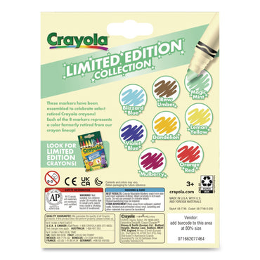 Crayola® Ultra-Clean Washable Markers, Limited Edition Collection, Broad Bullet Tips, Assorted Colors, 8/Box (CYO587746)