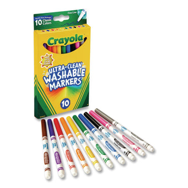 Crayola® Ultra-Clean Washable Markers, Fine Bullet Tips, Assorted Colors, 10/Box, 24 Boxes/Carton (CYO587852CT)