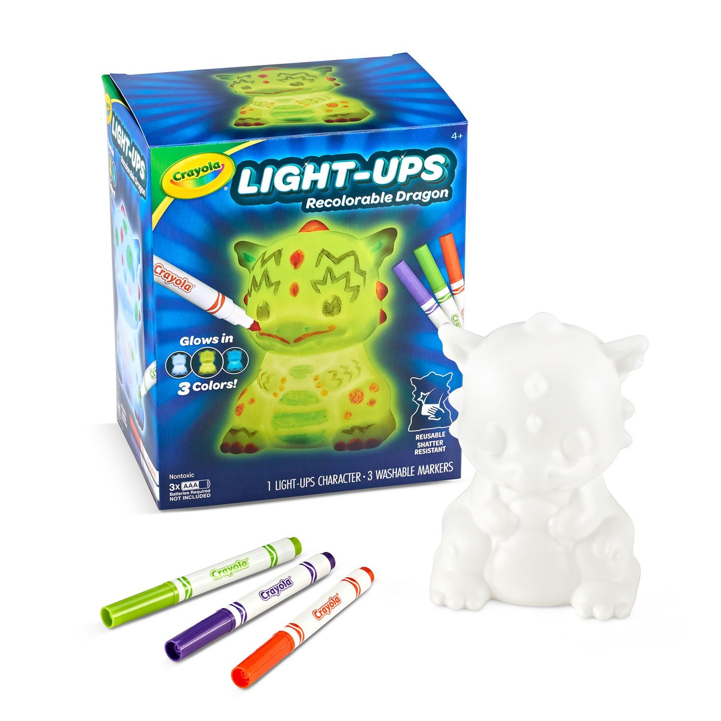 Crayola® Light Ups Recolorable Dragon with (3) Ultra-Clean Washable Markers, Ages 4 and Up, 4 Pieces (CYO747635)