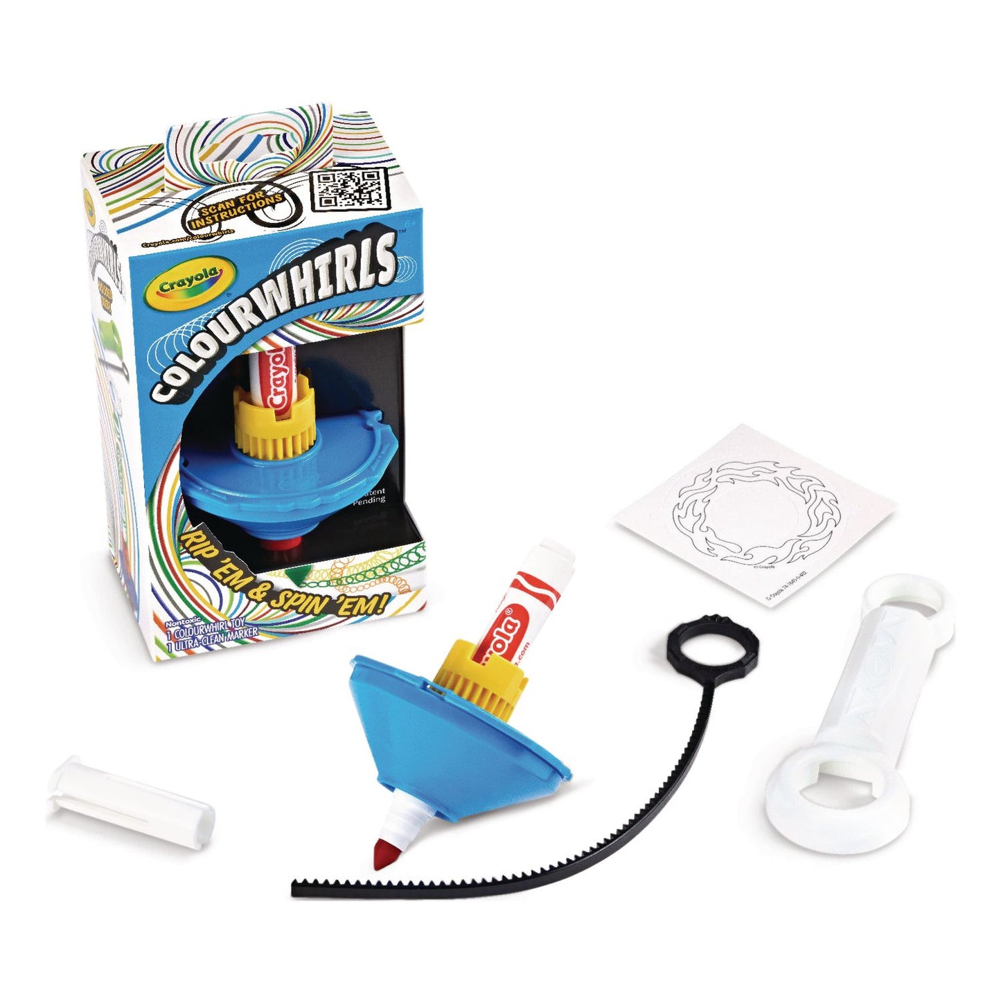 Crayola® Colourwhirls Toy with (1) Rip-Cord Spinner and (1) Ultra-Clean Washable Marker, Ages 6 and Up, 4 Pieces (CYO747645)