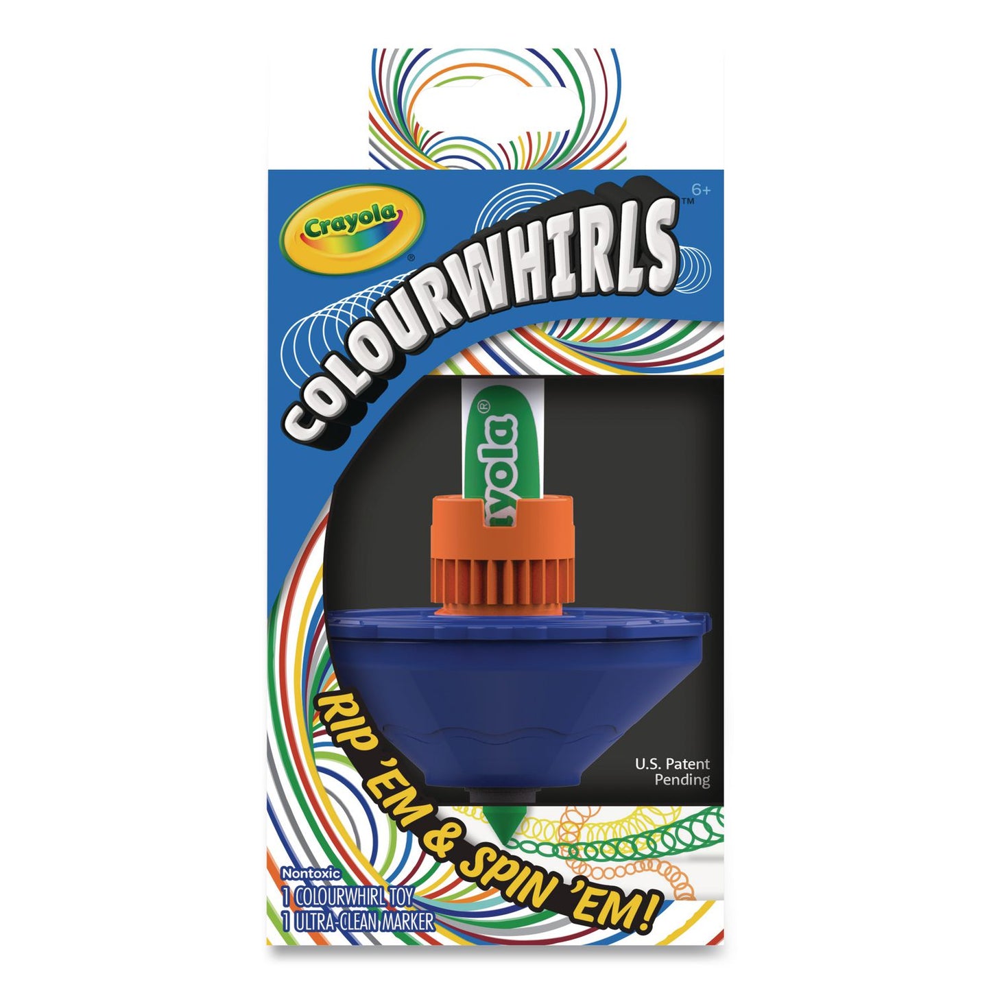 Crayola® Colourwhirls Toy with (1) Rip-Cord Spinner and (1) Ultra-Clean Washable Marker, Ages 6 and Up, 4 Pieces (CYO747645)