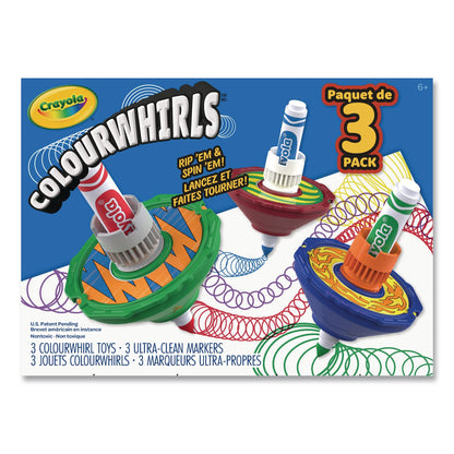 Crayola® Colourwhirls Toy with (3) Rip-Cord Spinners and (3) Ultra-Clean Washable Markers, Ages 6 and Up, 12 Pieces (CYO747647)