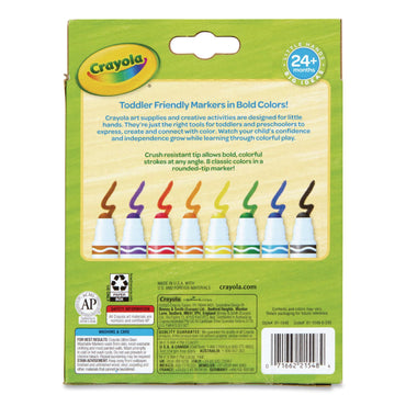 Crayola® Toddler Friendly Ultra-Clean Washable Markers, Broad Crush-Resistant Dot Tips, Assorted Colors, 8/Pack (CYO811548)