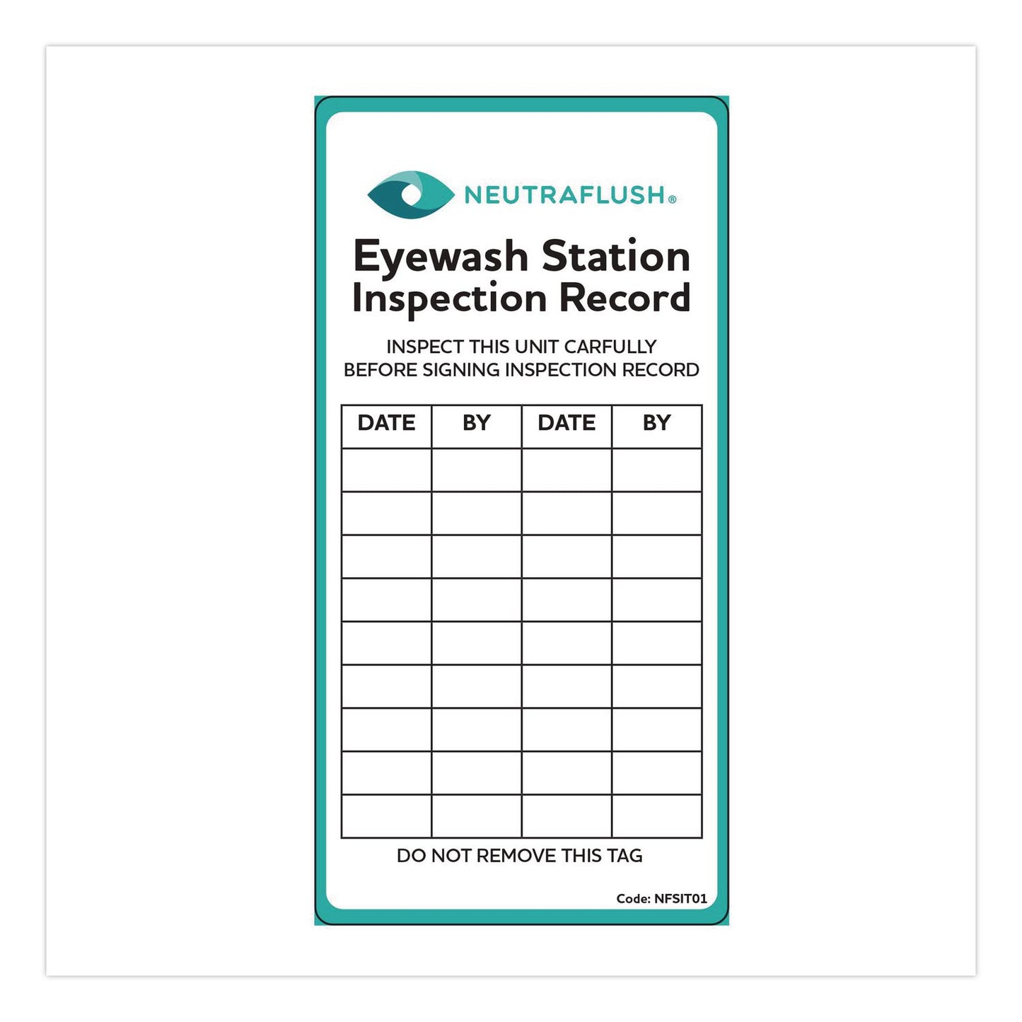 NeutraFlush® Eyewash Station Inspection Label, "Eyewash Station Inspection Record/Chart", 6" x 3", Green/Black/White (AOHNFSIT01)