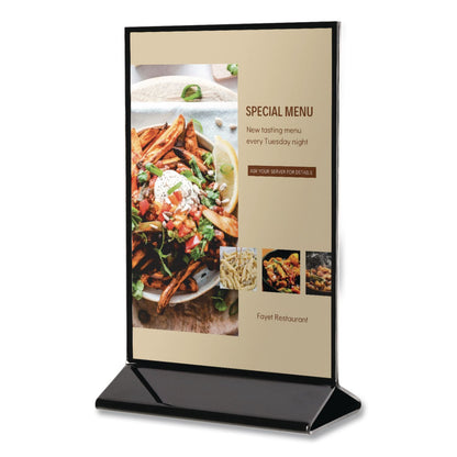 deflecto® Tabletop Sign and Menu Holder, 4 x 6 Insert, Clear with Black Frame (DEF4428)