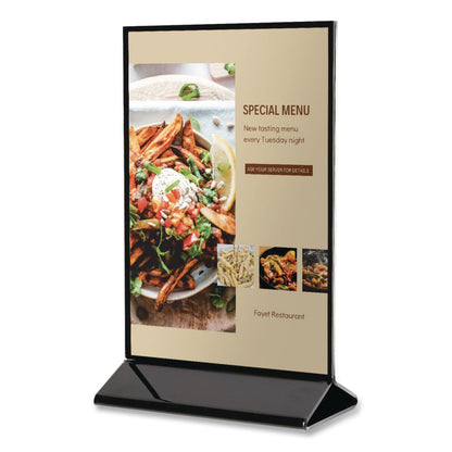 deflecto® Tabletop Sign and Menu Holder, 8.5 x 11 Insert, Clear with Black Frame (DEF4430)