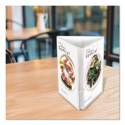 deflecto® Tabletop Three-Sided Sign Holder, 5 x 7 Insert, Clear (DEFPX04857)