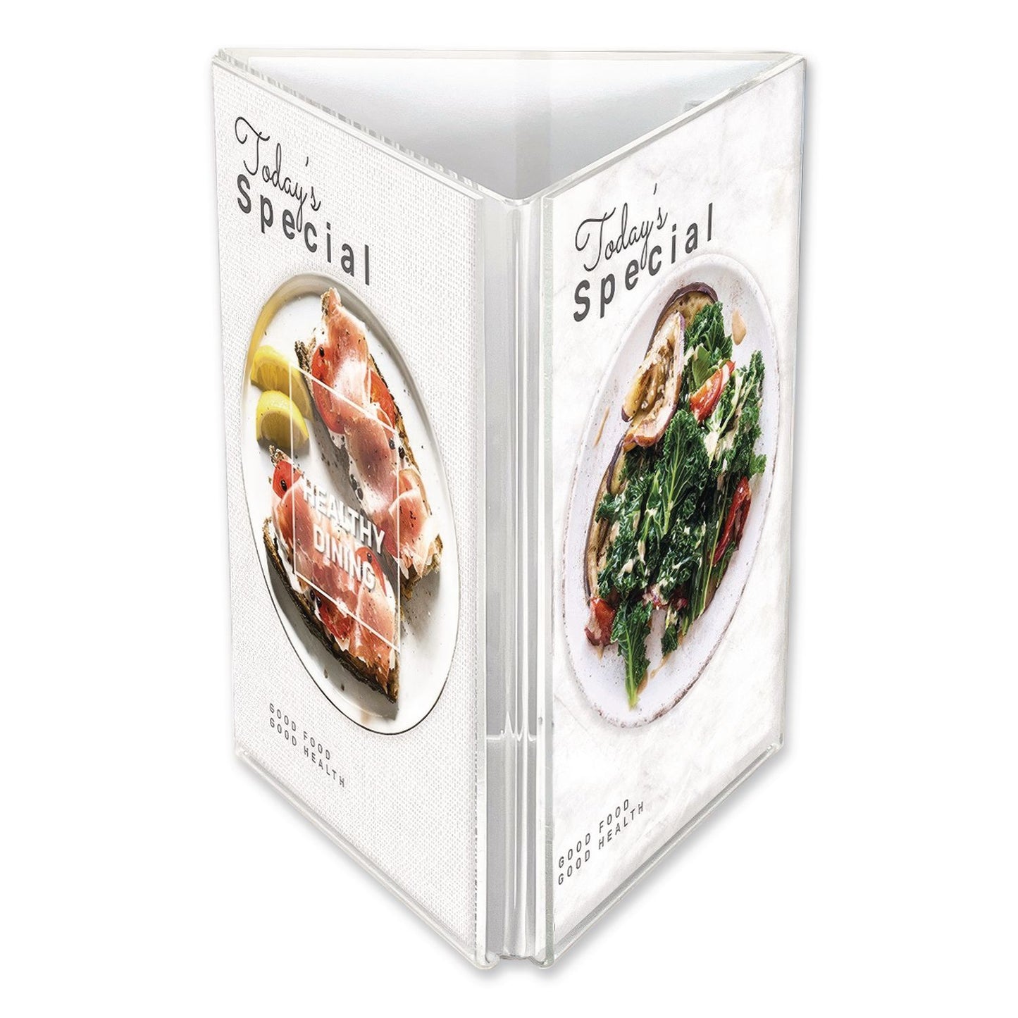 deflecto® Tabletop Three-Sided Sign Holder, 5 x 7 Insert, Clear (DEFPX04857)