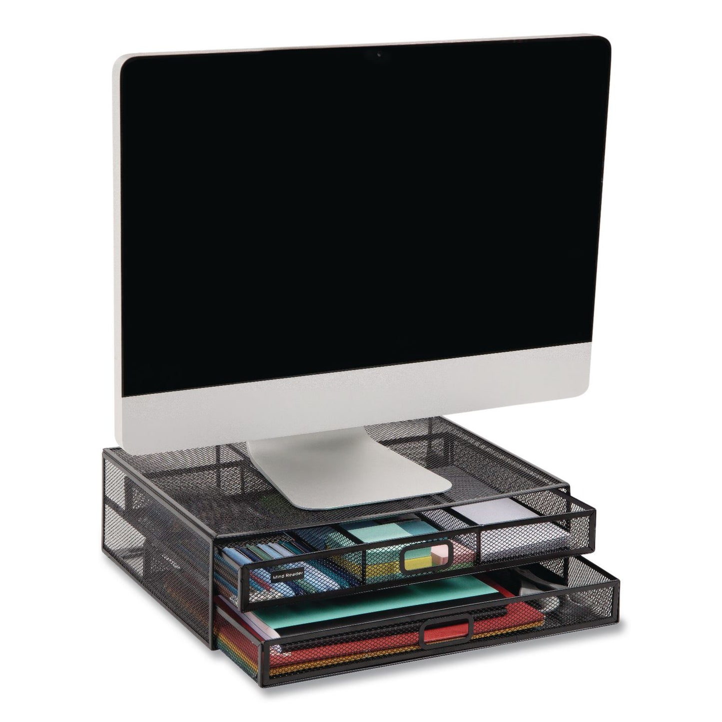 Mind Reader Two-Tier Metal Mesh Monitor Stand Laptop Riser, For 30" Monitors, 15.75 x 11.75 x 4.5, Black, Supports 30 lb (EMS2TDMESHYBLK)