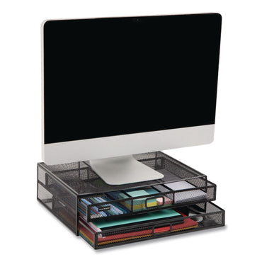 Mind Reader Two-Tier Metal Mesh Monitor Stand Laptop Riser, For 30" Monitors, 15.75 x 11.75 x 4.5, Black, Supports 30 lb (EMS2TDMESHYBLK)