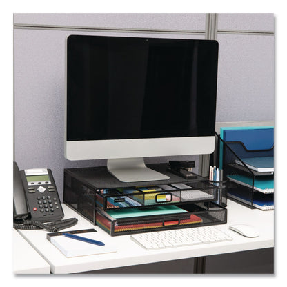 Mind Reader Two-Tier Metal Mesh Monitor Stand Laptop Riser, For 30" Monitors, 15.75 x 11.75 x 4.5, Black, Supports 30 lb (EMS2TDMESHYBLK)