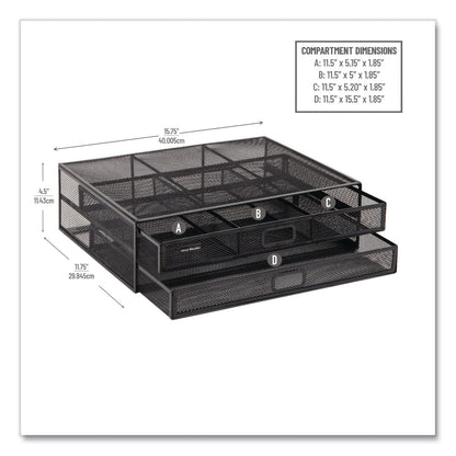 Mind Reader Two-Tier Metal Mesh Monitor Stand Laptop Riser, For 30" Monitors, 15.75 x 11.75 x 4.5, Black, Supports 30 lb (EMS2TDMESHYBLK)