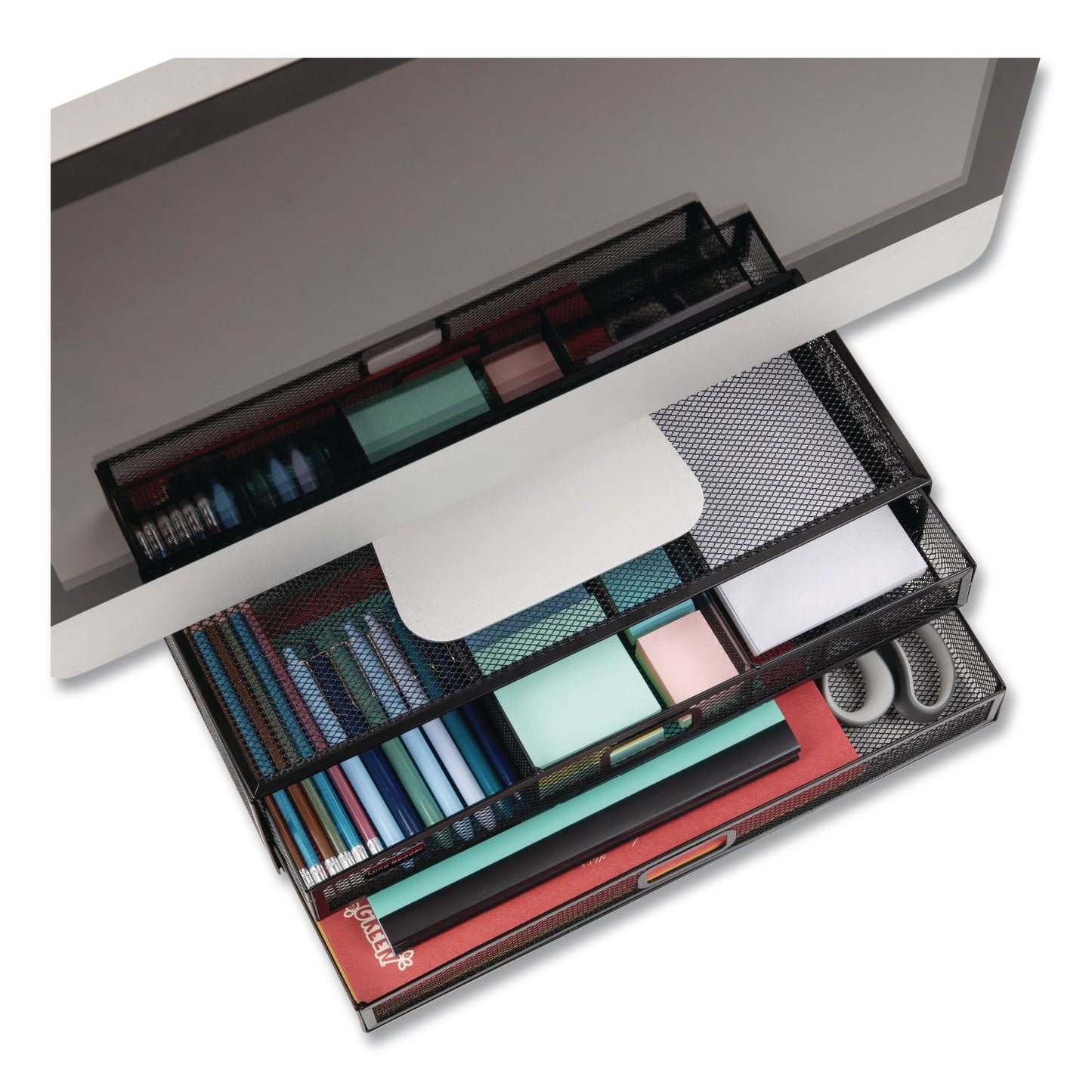 Mind Reader Two-Tier Metal Mesh Monitor Stand Laptop Riser, For 30" Monitors, 15.75 x 11.75 x 4.5, Black, Supports 30 lb (EMS2TDMESHYBLK)