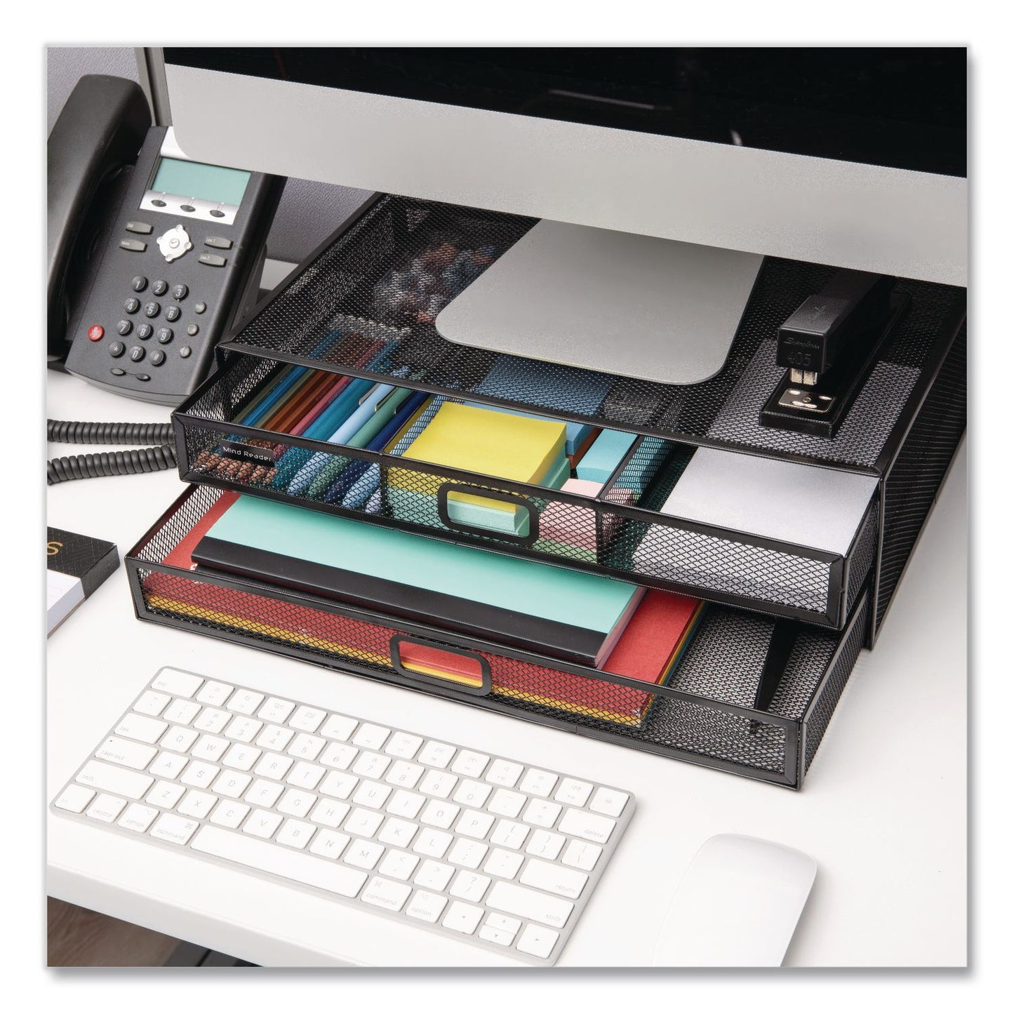 Mind Reader Two-Tier Metal Mesh Monitor Stand Laptop Riser, For 30" Monitors, 15.75 x 11.75 x 4.5, Black, Supports 30 lb (EMS2TDMESHYBLK)