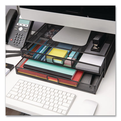 Mind Reader Two-Tier Metal Mesh Monitor Stand Laptop Riser, For 30" Monitors, 15.75 x 11.75 x 4.5, Black, Supports 30 lb (EMS2TDMESHYBLK)