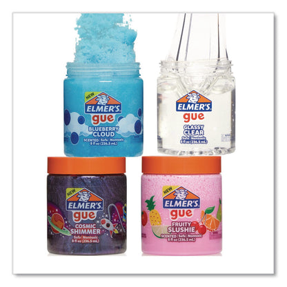 Elmer's® Gue Premade Slime Variety Pack, Blueberry Cloud/Cosmic Shimmer/Fruity Slushie/Glassy Clear, 4/Pack (EPI2130444)