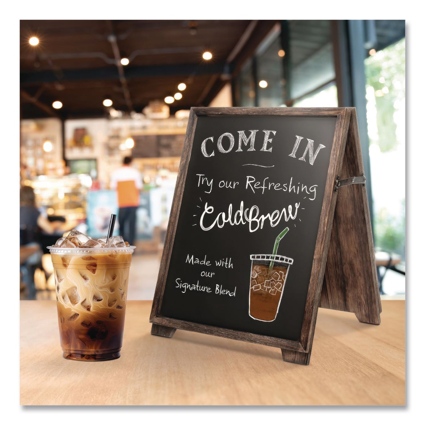 Excello Global Products® Desktop A-Frame Chalkboard, Black Surface, Brown Wood Frame, 13 x 14.5 x 17 (EXOEGPHD0547)