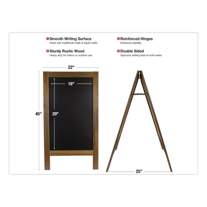 Excello Global Products® Indoor/Outdoor A-Frame Sidewalk Sign, Black 18 x 29 Surface, Brown Frame, 22 x 25 x 40 (EXOGPP0001S)