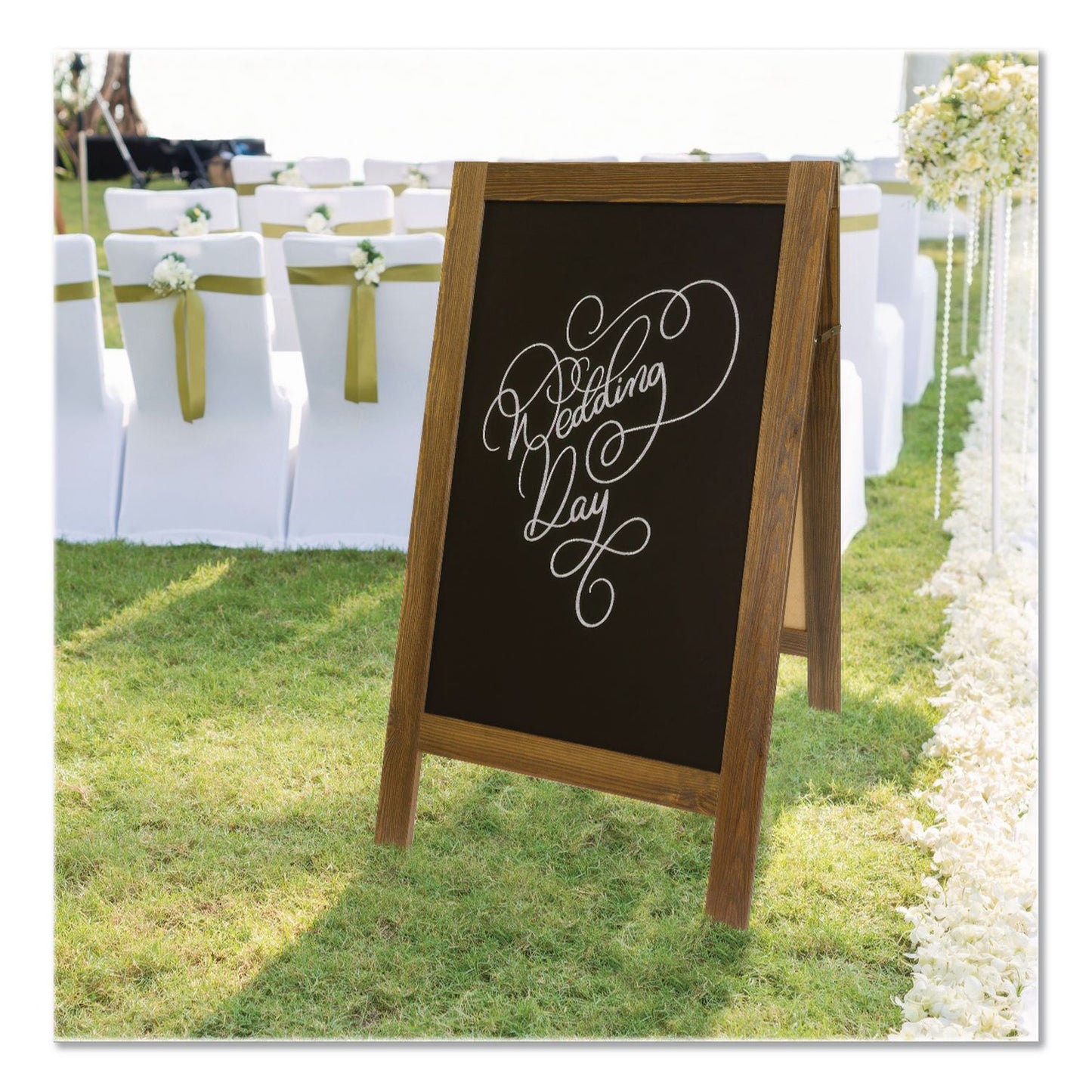 Excello Global Products® Indoor/Outdoor A-Frame Sidewalk Sign, Black 18 x 29 Surface, Brown Frame, 22 x 25 x 40 (EXOGPP0001S)