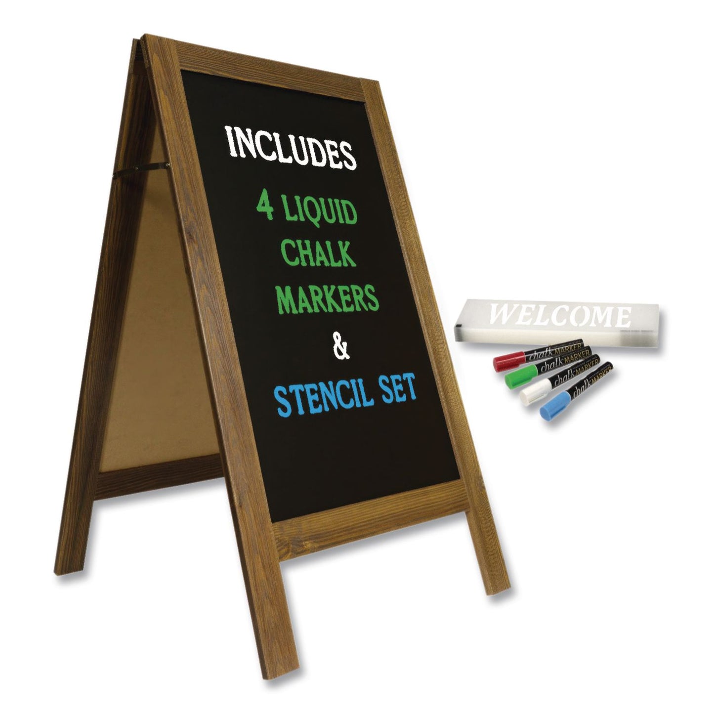 Excello Global Products® Indoor/Outdoor A-Frame Sidewalk Sign, Black 18 x 29 Surface, Brown Frame, 22 x 25 x 40 (EXOGPP0001S)