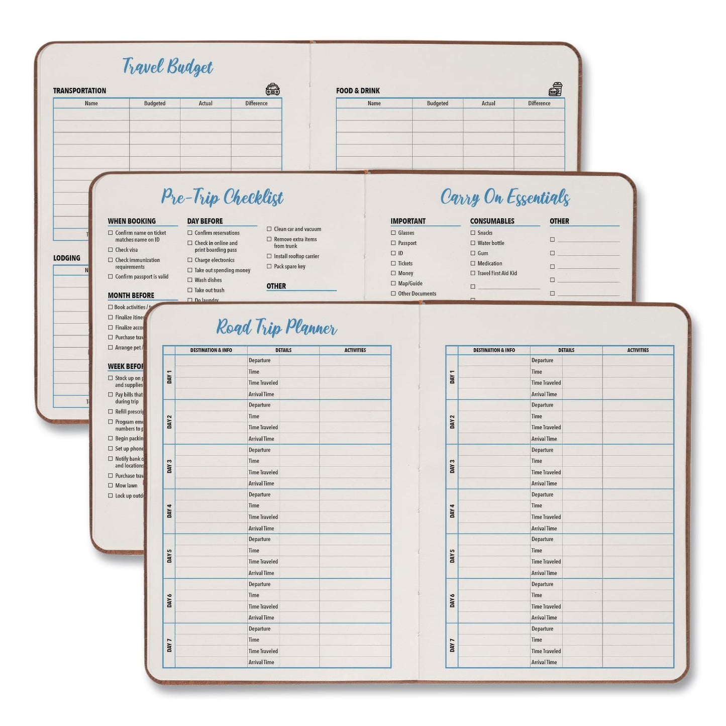Global Printed Products Travel Planner, Three Two Week Trips: 14 Subsections/Trip, Tropical Flight Artwork, 7 x 5, Distressed Brown Cover, Undated (GPUGPP0119A)