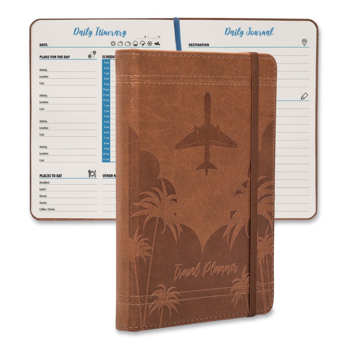 Global Printed Products Travel Planner, Three Two Week Trips: 14 Subsections/Trip, Tropical Flight Artwork, 7 x 5, Distressed Brown Cover, Undated (GPUGPP0119A)